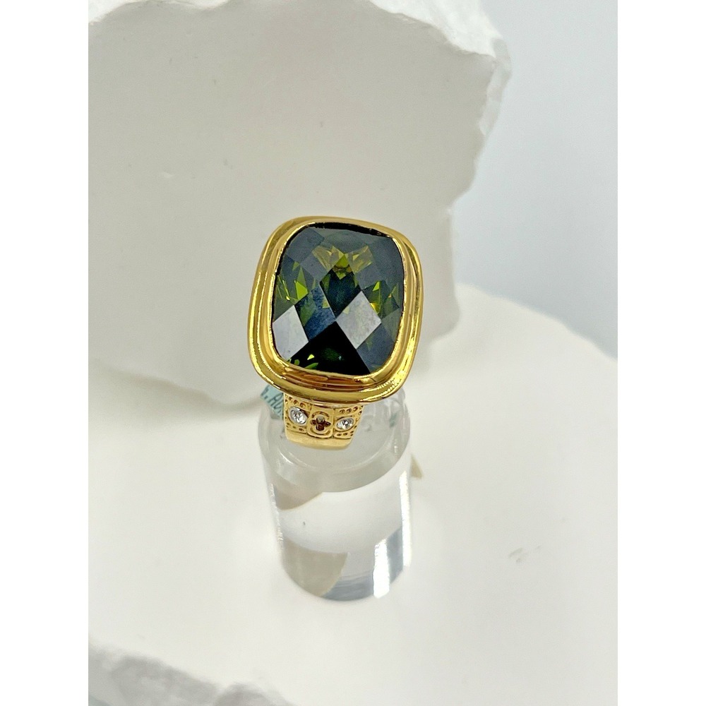 Lauren G Adams CZ & Green Stone Gold Tone Statement Cocktail Ring Size 7 - Picture 7 of 8